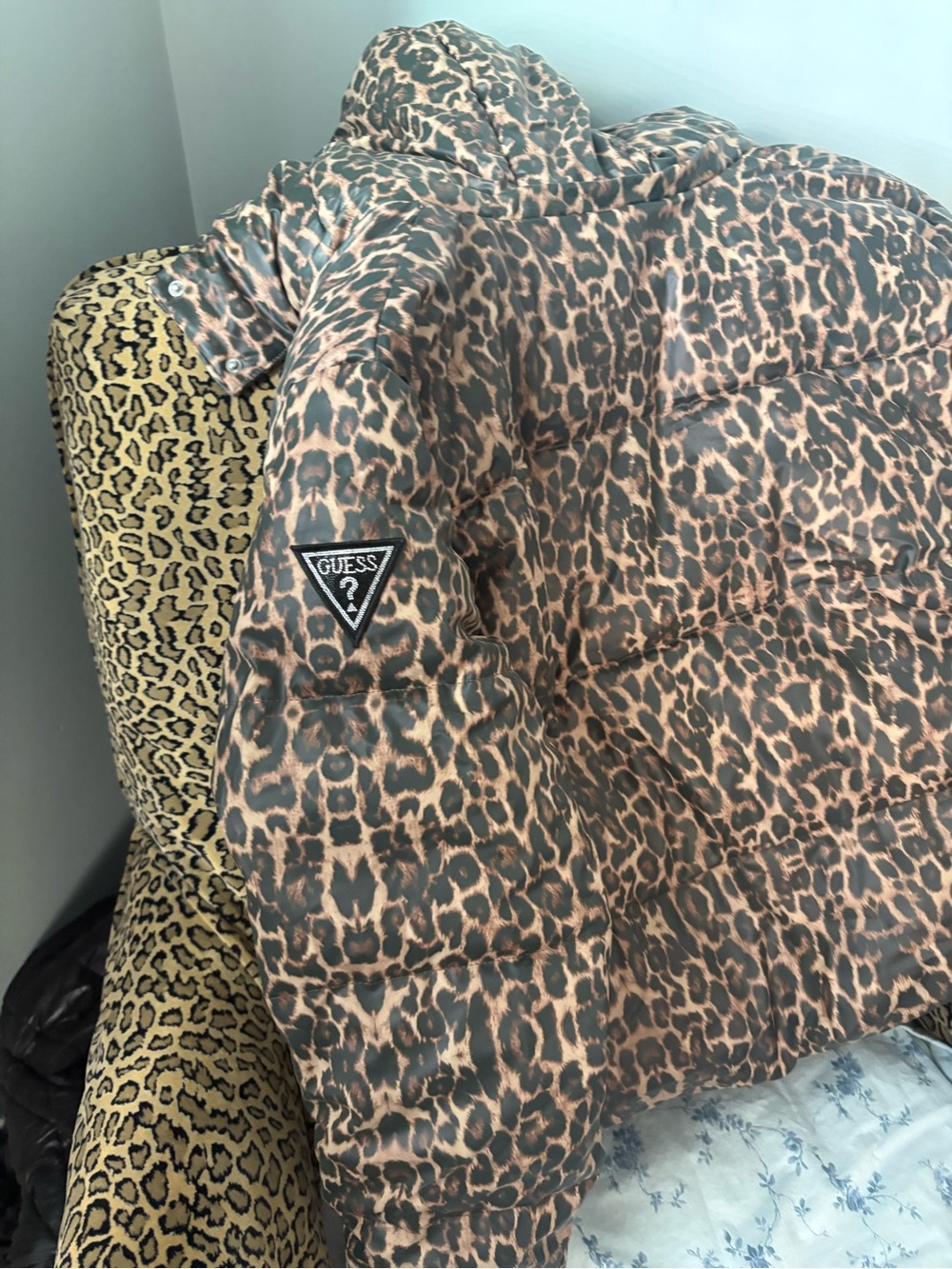 GUESS Leopard Print Puffer Jacket - Sparkly Cheetah